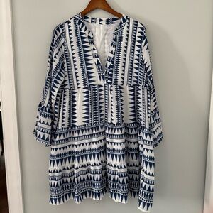 Blue and White Geometric Pattern Dress